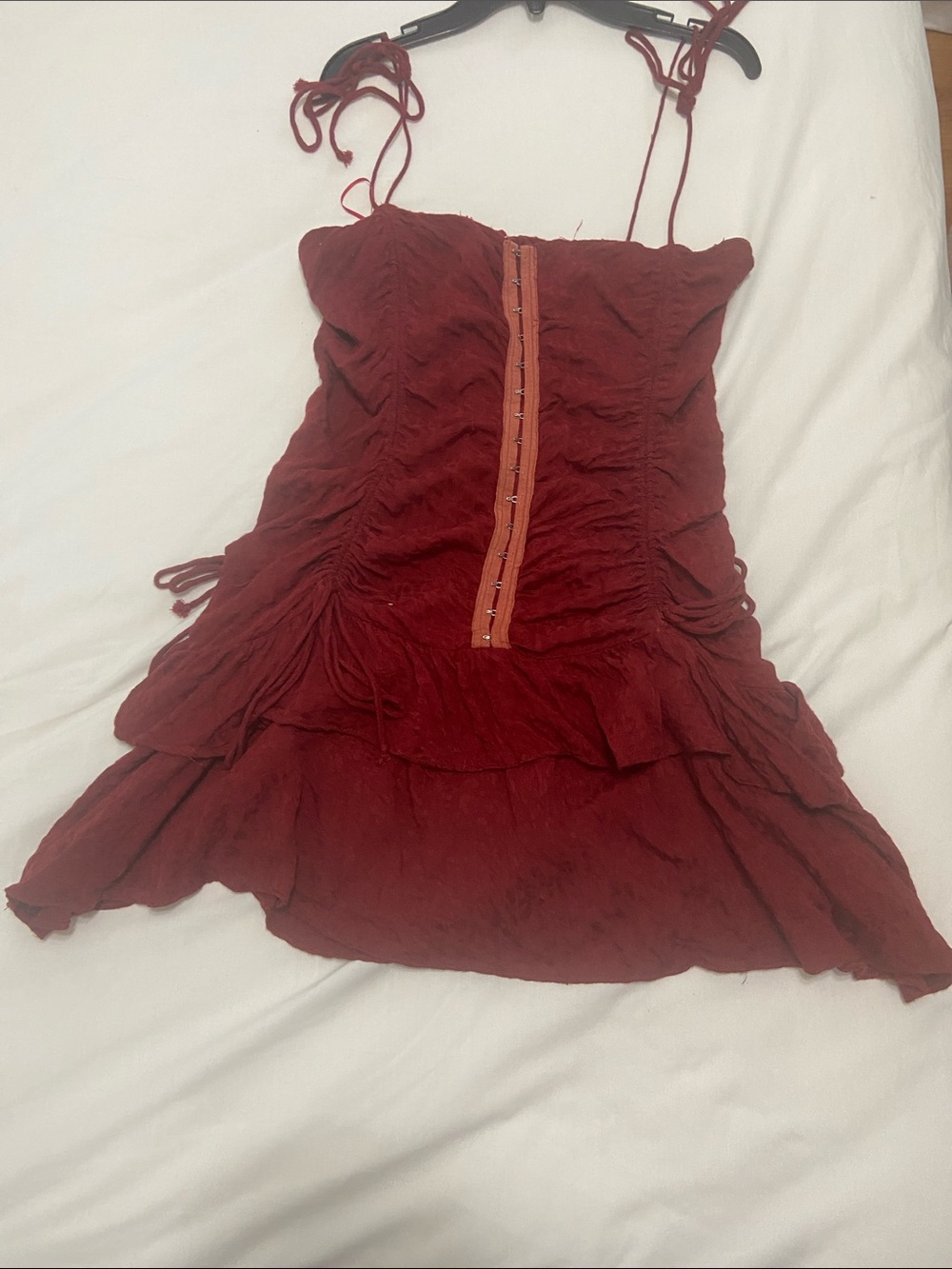Skylar + Madison Wine Red Ruched Tie-Shoulder Mini Dress - cute for fall